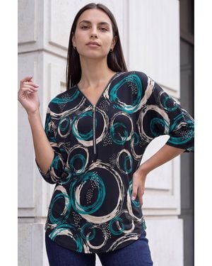 Roman Abstract Zip Top - Blue