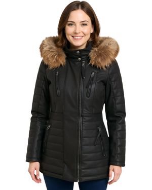 Infinity Leather Quilted Parka Jacket-Bowen Lamb Leather - Black