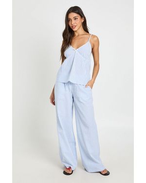 Boohoo Stripe Bow Detail Cami & Wide Leg Trouser Co-Ord - Blue