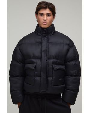 BoohooMAN Boxy Fit Bubble Funnel Neck Puffer - Blue