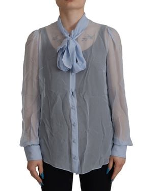 Dolce & Gabbana Sheer Silk Blouse Bow Tie Neck - Grey