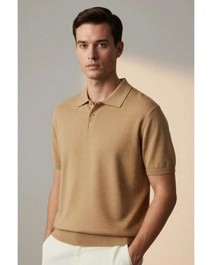 MASSIMO DUTTI Short Sleeve Knitted Polo Top - Natural