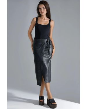 Busem Faux Leather Midi Skirt With Bow Detail - Grey