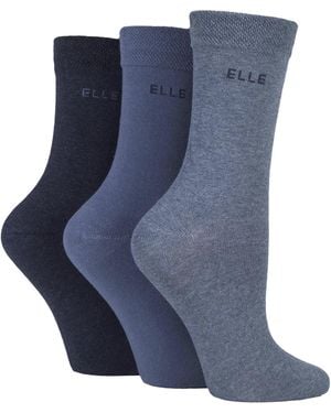 Elle 3 Pack Ladies Plain Cotton Socks - Blue