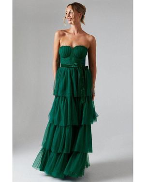 Coast Corset Bodice Tiered Tulle Skirt Gown - Green