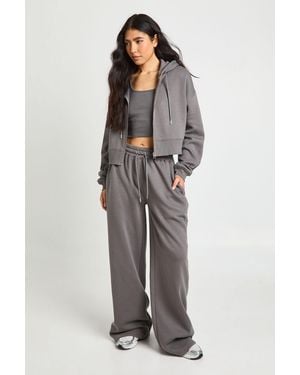 Boohoo Tall Deep Hem Crop Top 3 Piece Hooded Tracksuit - Grey