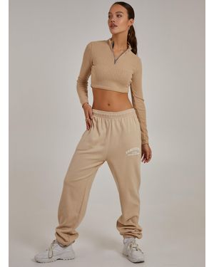 Pink Vanilla Chunky Brushed Rib Zip Up Top - Natural