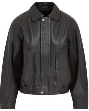 Infinity Leather Biker Bomber Oversized Jacket - Black