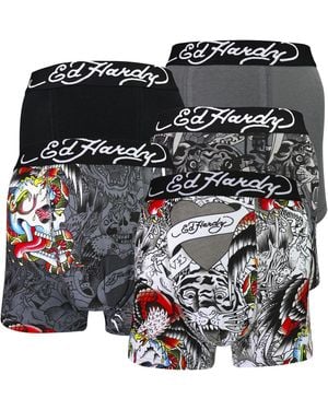 Ed Hardy 5 Pack Cotton Rich Stretch Aravos Boxers Breathable Everyday Underwear - Black