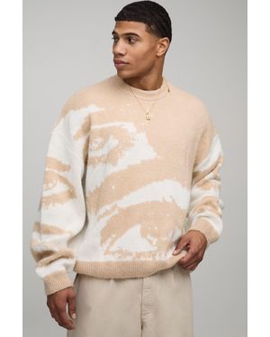 BoohooMAN Oversized Boxy Brushed Eye Graphic Knitted Jumper - Natural