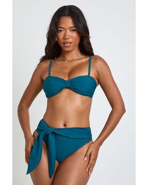 Boohoo Tummy Control Wrap Detail High Waist Bikini Bottom - Blue