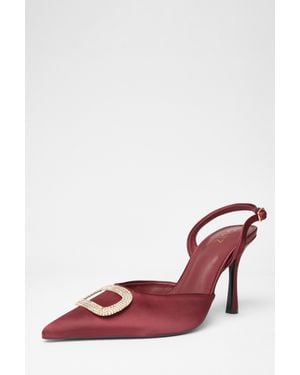 Quiz Satin Brooch Court Heels - Pink