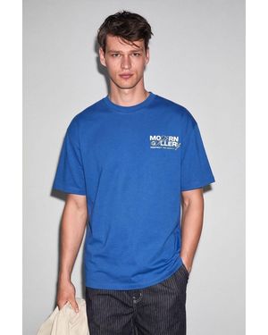 Grimelange Oversized Crew Neck Printed T-Shirt - Blue