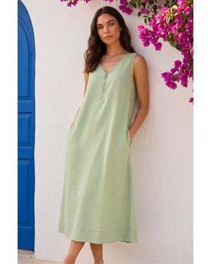 Roman Zip Front Sleeveless Midi Dress - Green