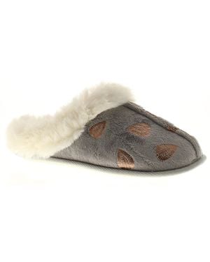 Wynsors Mule Slippers Faux Fur Heart Textile - Black