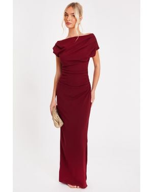 Quiz Burgundy Asymmetric Ruched Maxi Dress - Red