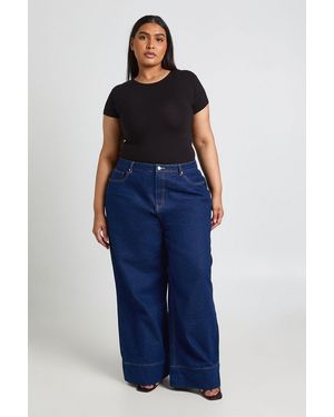 Boohoo Plus Basic Short Sleeve Crew Neck Bodysuit - Blue