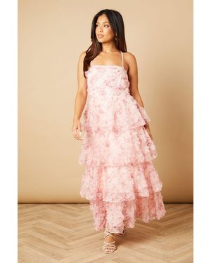 Oasis Petite Floral Textured Strappy Midaxi Dress - Pink