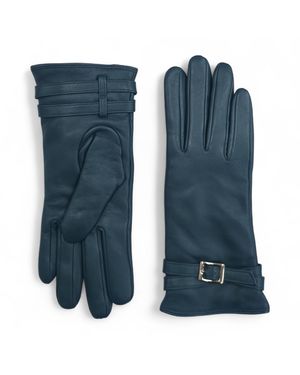 Infinity Leather Italian Soft Wool Lining Winter Buckle Driving Gloves - Blue