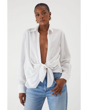 MissPap Linen Look Tie Side Oversized Shirt - White