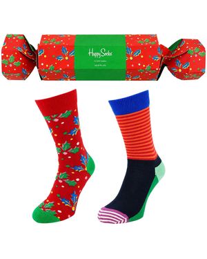 Happy Socks 2-Pack Cracker Holly Gift Set Cotton - Red