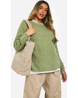 Boohoo Maternity Soft Rib Knit Balloon Sleeve Jumper - Green