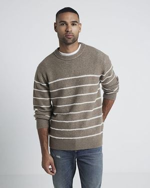 River Island Slim Fit Striped Knit Jumper - Grey