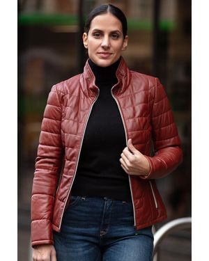Monom 'Anita' Real Leather Stitch Detailing Jacket - Red
