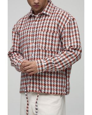 BoohooMAN Oversized Boucle Bungee Hem Flannel Overshirt - Orange