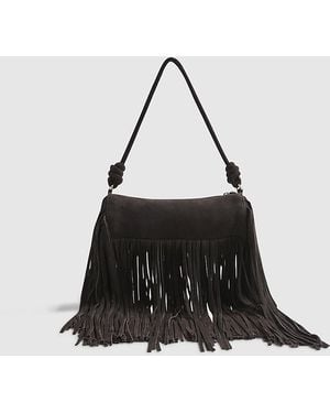 River Island Cylinder Bag Suede Mega Fringe Zip Leather - Brown