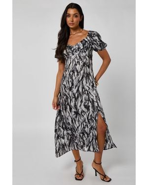 Urban Bliss Printed Ruched Sleeve Midaxi Dress - Black