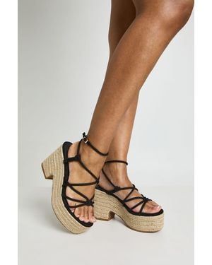 Boohoo Faux Suede Knot Detail Strappy Espadrille Wedges - Black