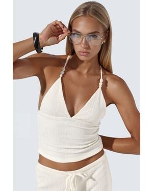 Busem Fitted Halterneck Crop Blouse With Tie Detail - White