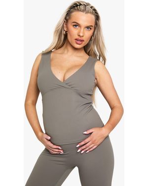Boohoo Maternity Supersoft Sculpt V Neck Longline Top - Grey