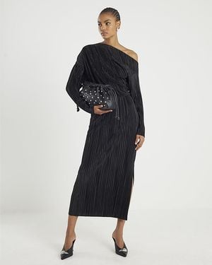 River Island Midi Dress Plisse Long Sleeve - Blue