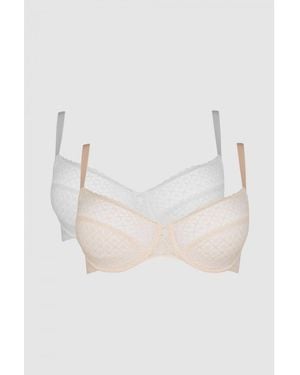 Gorgeous Dd+ 2 Pack Fuller Bust Textured Lace Minimiser Bra - White