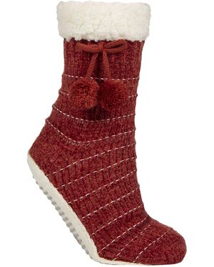 Elle 1 Pair Ladies Chenille Slipper Socks With Moccasin Sole - Red