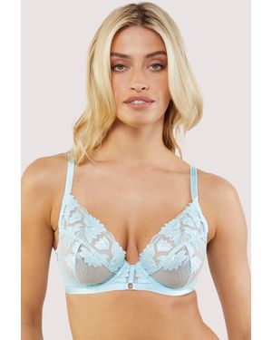 Wolf & Whistle Harriet Strappy Mesh With Ring Detail Bra - Blue