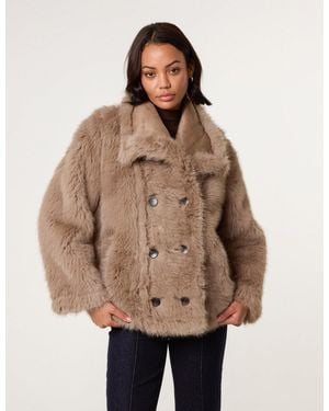 Blue Vanilla Reversible Short Faux Fur Coat - Natural