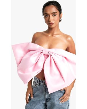 Boohoo Petite Satin Bow Crop Top - Pink