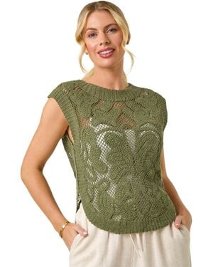 Roman Petite Curve Hem Crochet Top - Green