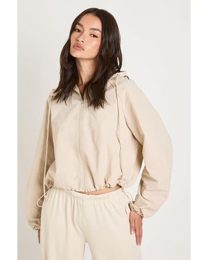 Boohoo Nylon Zip Through Track Top - Natural