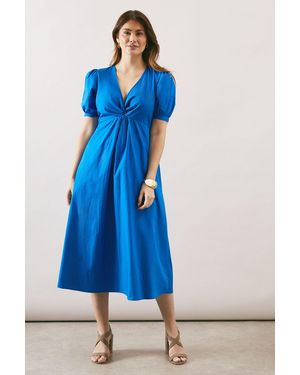 Wallis Cotton Twist Front Midi Dress - Blue
