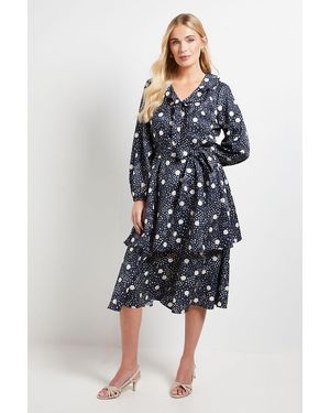 Wallis Petite Floral Ruffle Midi Dress - Blue