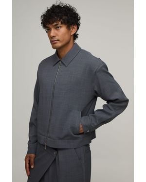 BoohooMAN Back Pleat Tailored Boxy Harrington Co-Ord Jacket - Grey