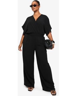 Boohoo Plus Blouson Sleeve Wide Leg Jumpsuit - Black
