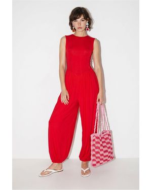 Bianco Lucci Wide-Leg Sleeveless Woven Jumpsuit - Red