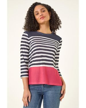 Roman Contrasting Stripe Print Top - Red