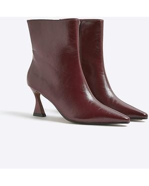 River Island Heeled Ankle Boots Chisel Toe Pu - Brown