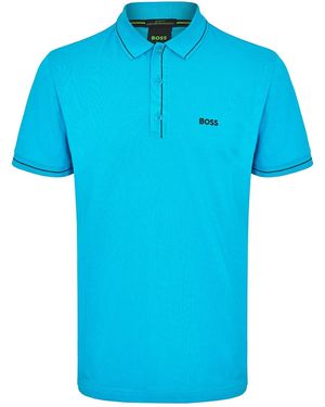 BOSS Paddy Short-Sleeved Polo Shirt /Aqua) Cotton - Blue